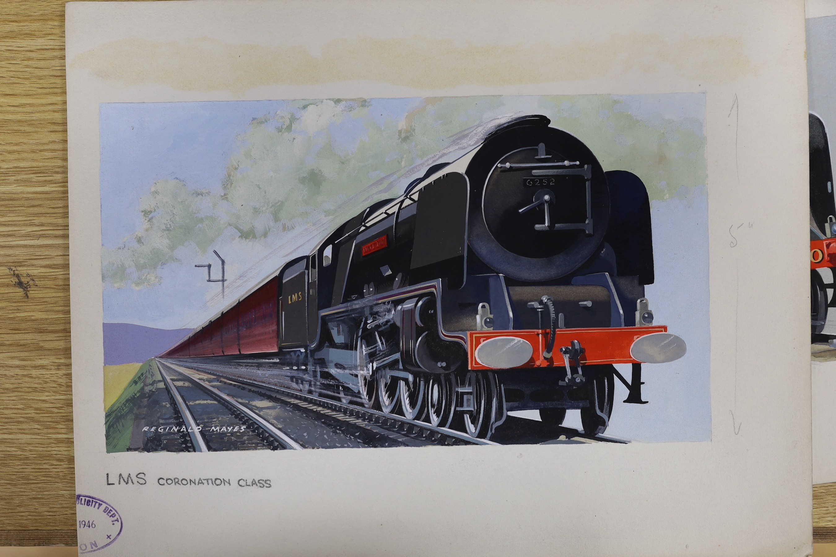 Reginald Mayes, three gouache, Vintage steam locomotive, overall 27 x 34cm, unframed